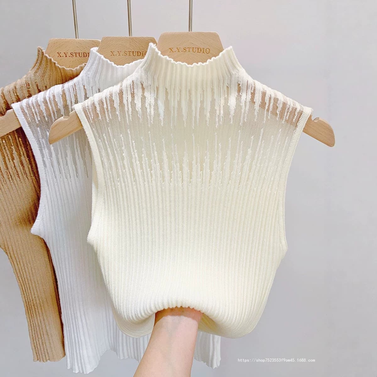 Hollow Knit Base Top for Women, New Autumn/Winter Inner Layer Half Turtleneck Sweater, Spring/Summer Wearable Camisole Vest Top