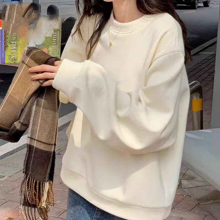 Cross-border 350g heavy solid color round neck sweatshirt men's autumn and winter Disan cotton plus velvet printed long-sleeved sweatshirt wholesale