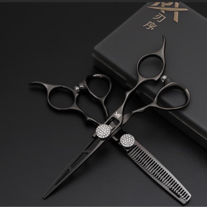 6.0-inch Black Hollow Handle CNC Hairdressing Scissors Hair Cutting Shears Straight Shears Bang Shears Thinning Shears Texturizing Shears