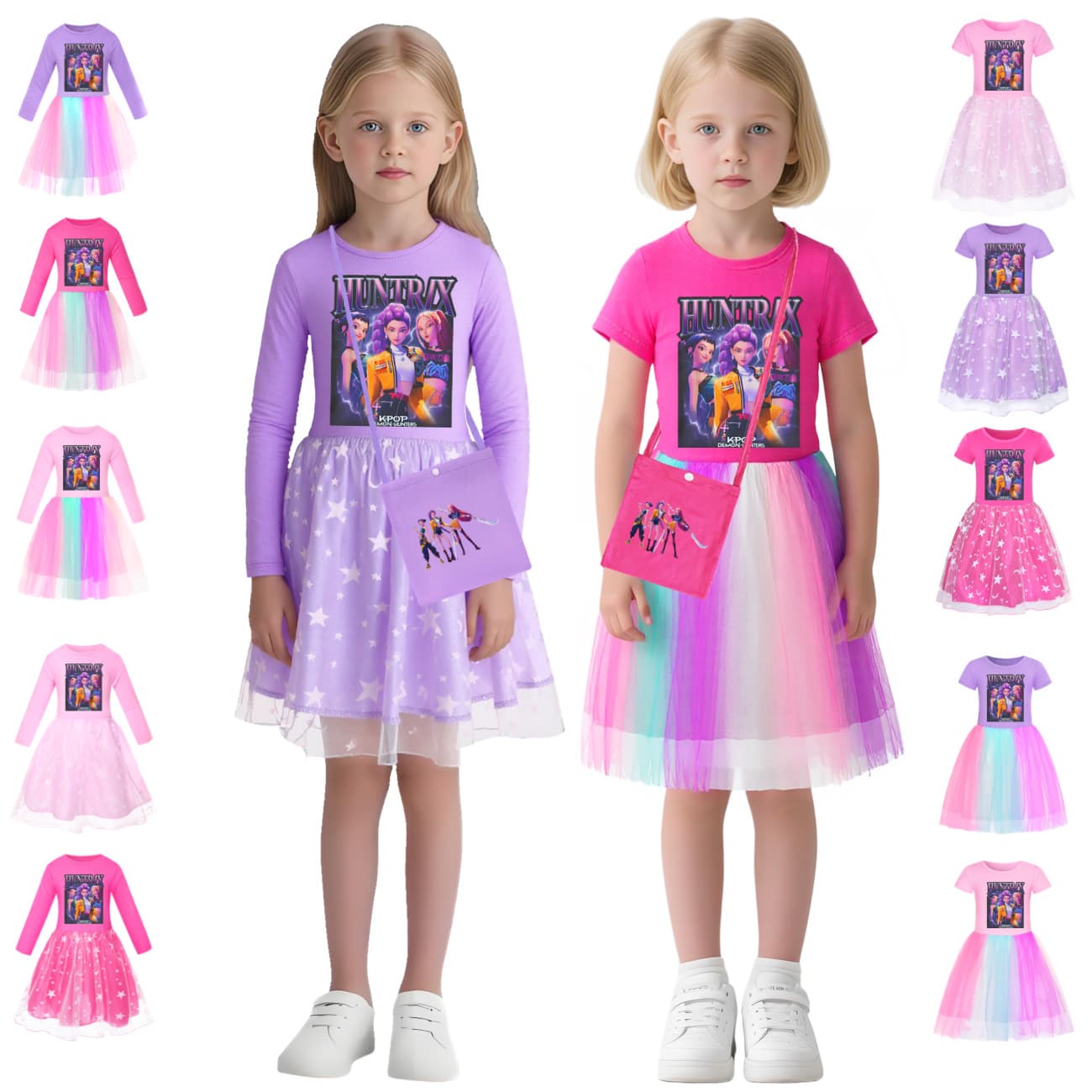 Kpop Hunter Witch Group Girls Star Dress Rainbow Lace Dress Summer Spring Autumn Flared Dress 5029