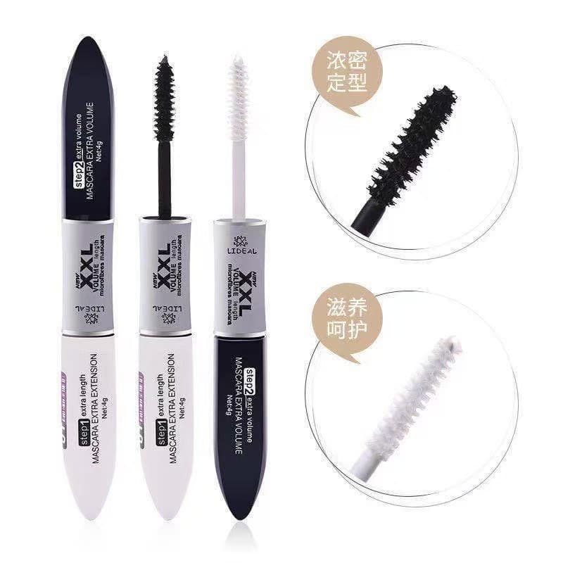 Lideal Double-Ended Mascara with Black and White Brush Heads, Thickening and Lengthening Fibers, Ultra-Black and Extra-Long