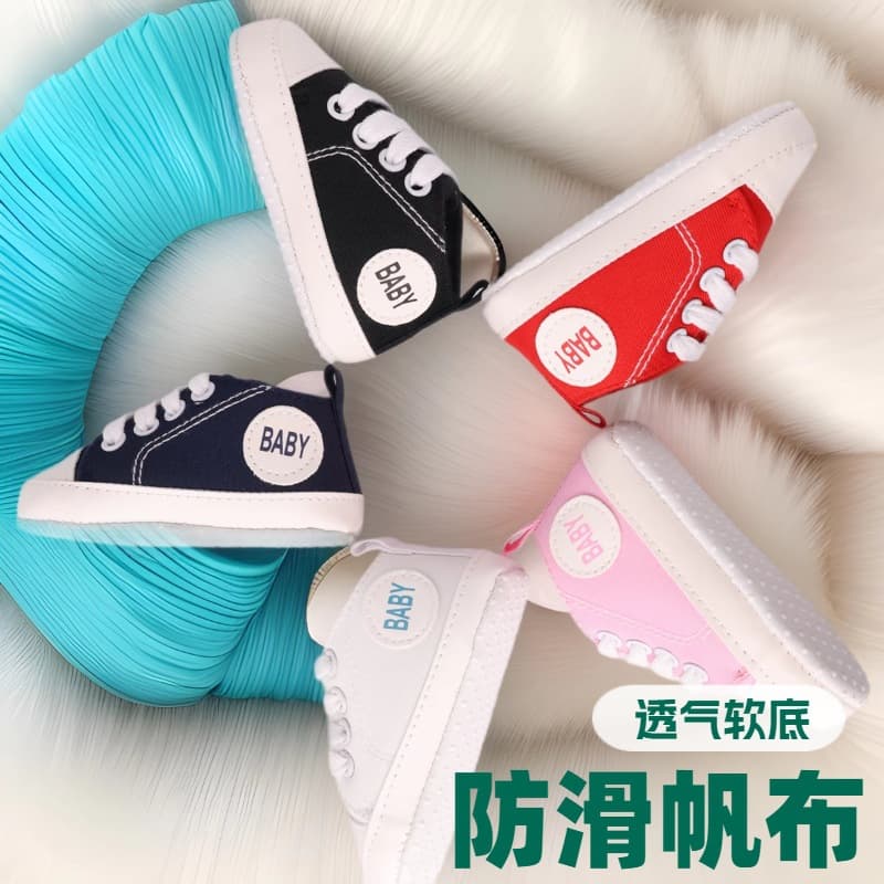 Infant Walkers Spring/Autumn 0-1 Year Canvas Baby Shoes Soft-Sole Laced Anti-Slip