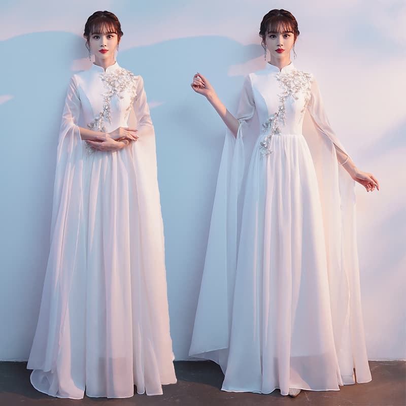 Choir Long Dress for Women, Chinese Style Guzheng Performance Outfit, Elegant Adult Choir Concert Attire