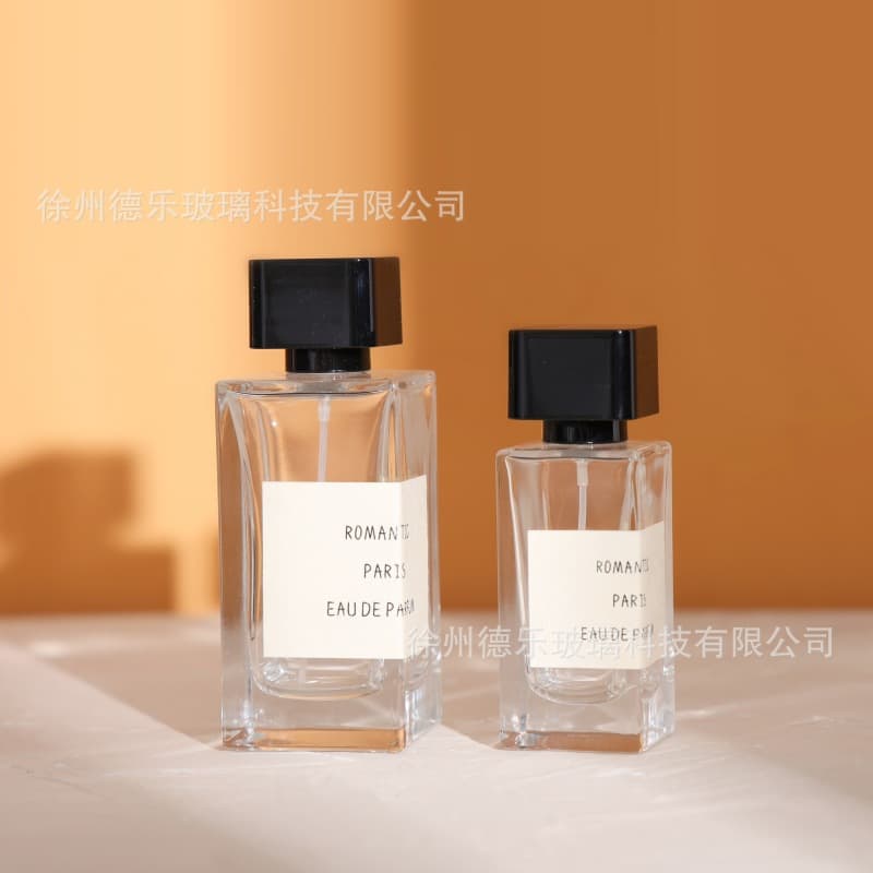 Wholesale Niche Perfume Bottles 50ml 100ml Square Liquid Fragrance Essential Oil Packaging Spray Bottle Snap-On Cap