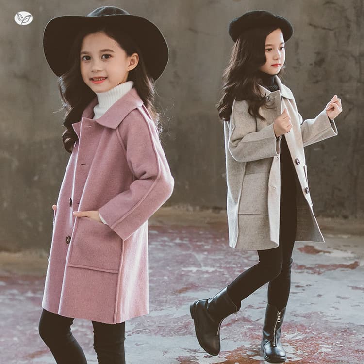Girls Wool Coat 2025 Autumn New Mid-Large Kids Double-Sided Woolen Coat Fall Winter Student Outing Trench Coat