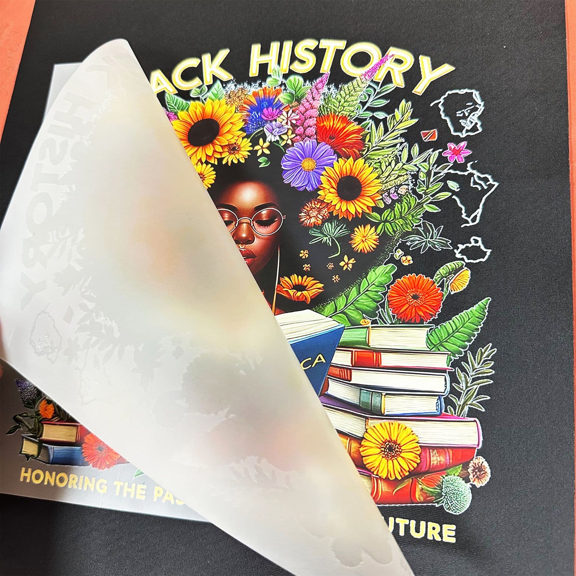 Foreign trade popular black historical sunflower goddess heat transfer offset heat transfer clothing printing discount spot high-value