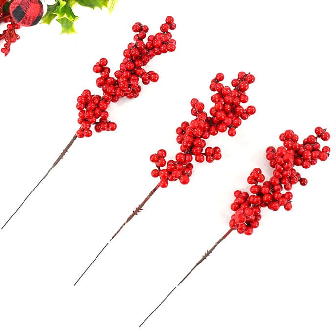 Artificial Holly Berries Christmas Decorations Fake Flowers New Year Fortune Fruit Red Berry String DIY Accessories