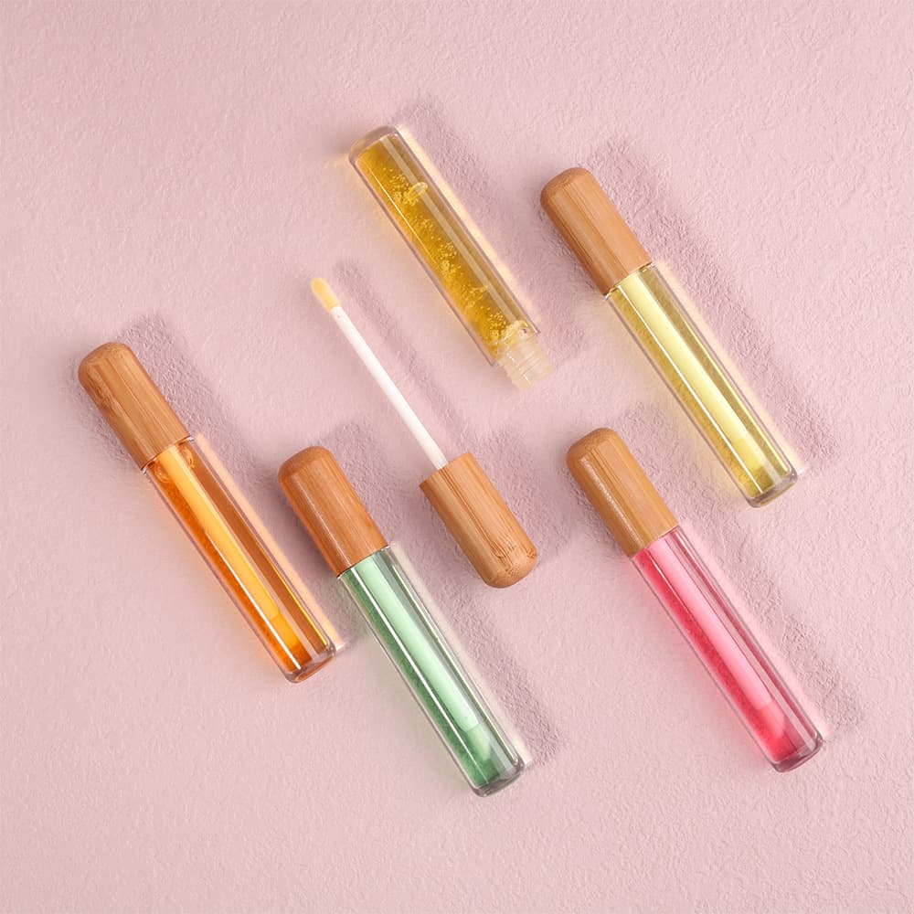 Cross-border Small Batch Bamboo Lip Oil, Vegan Fruit Clear Lip Gloss, Glass Lip Balm, Anti-Dryness