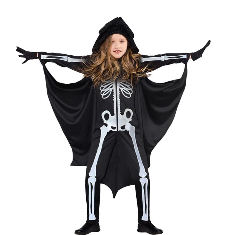 Halloween Kids Cape Costume Witch Bat Skeleton Cosplay Clothes 2022 New Style