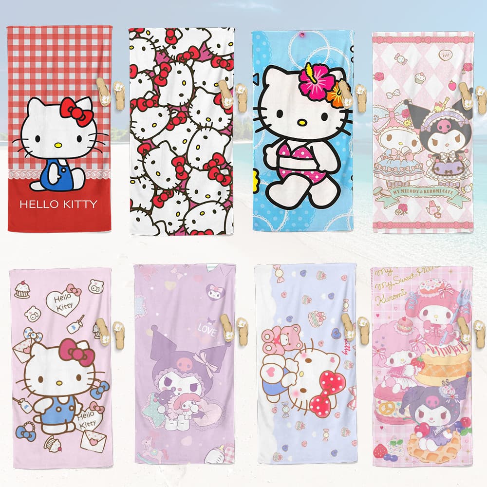 Sanrio Beach Towel Cartoon Kitty Cat Print Bath Towel Microfiber Beach Towel Custom