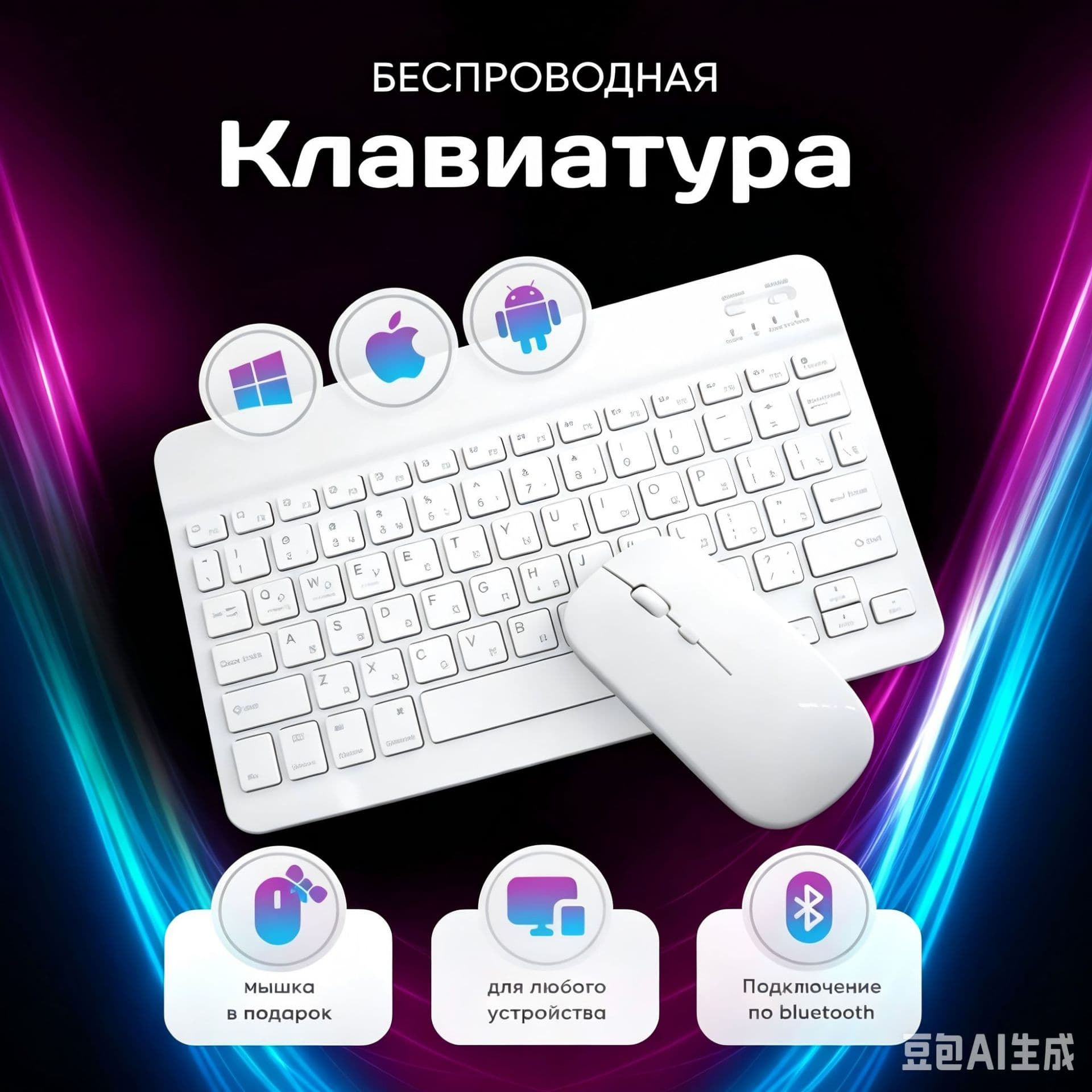 Bluetooth Keyboard for iPad Phone Tablet Computer Battery-Powered Wireless Magic Keyboard Russian German Spanish