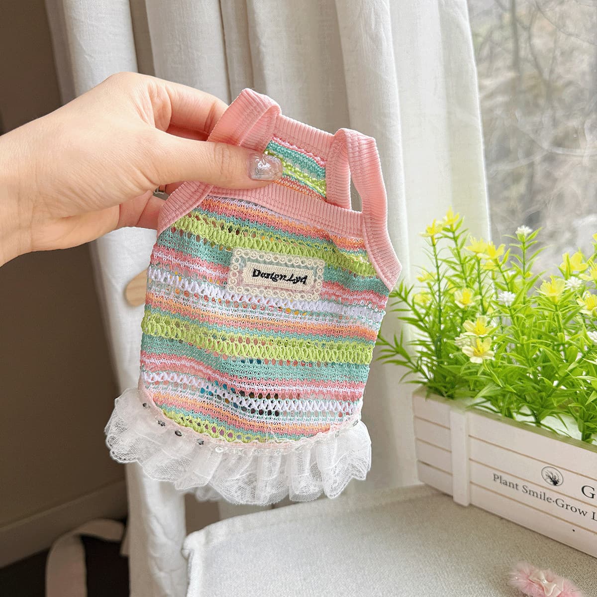 Pet Dog Cat Spring Summer New Breathable Hollow Woven Sling Skirt Multi-Color Thin Clothing Teddy Bear