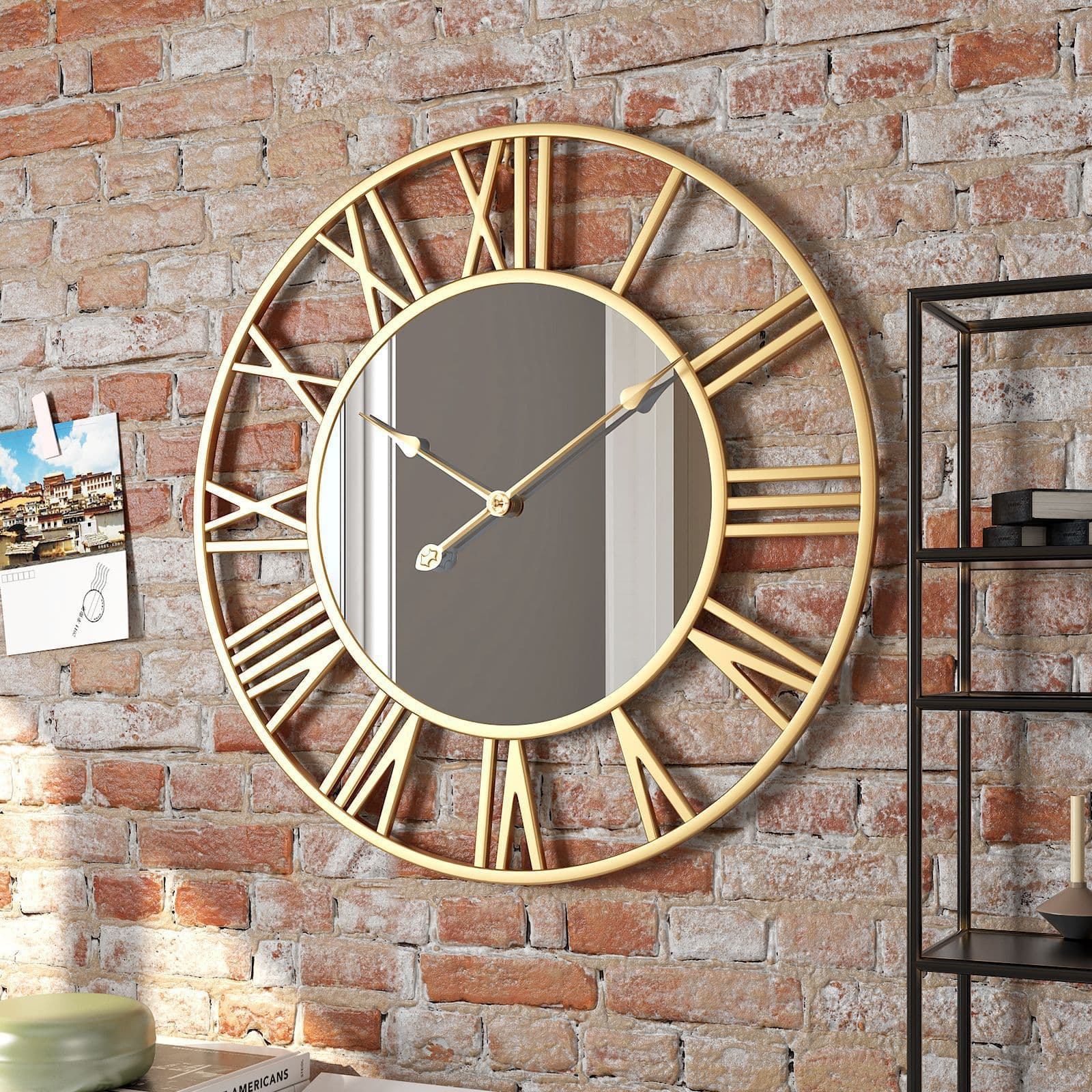 Nordic Modern Creative Roman Numeral Mirror Wall Clock for Bedroom Study Room