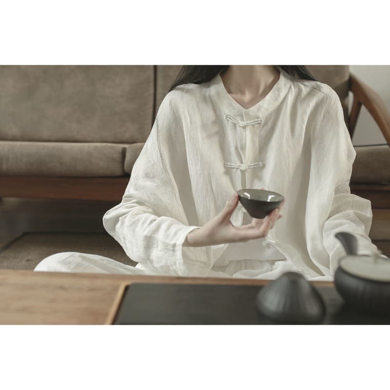 Lingyi Zen Button Loose Shirt Chinese Style White Hanfu Elegant White Shirt Women's Mid-length Summer