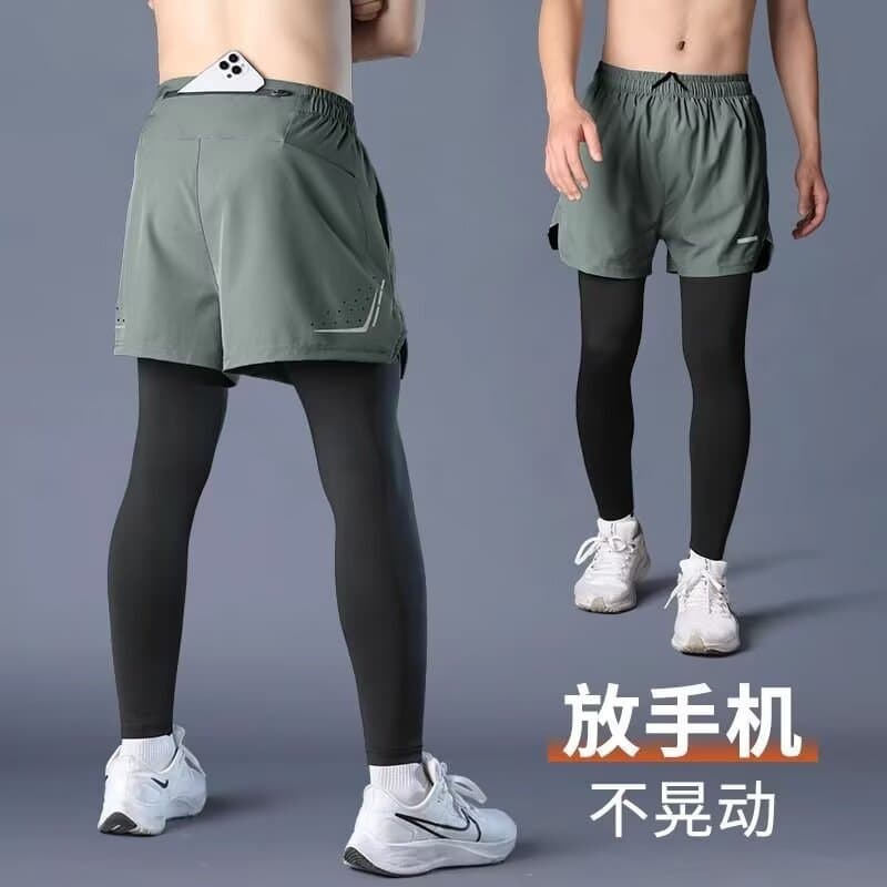 Fake two-piece basketball pants men's sports pants quick-drying spring running fitness high elastic training tight nine-point fake two-piece