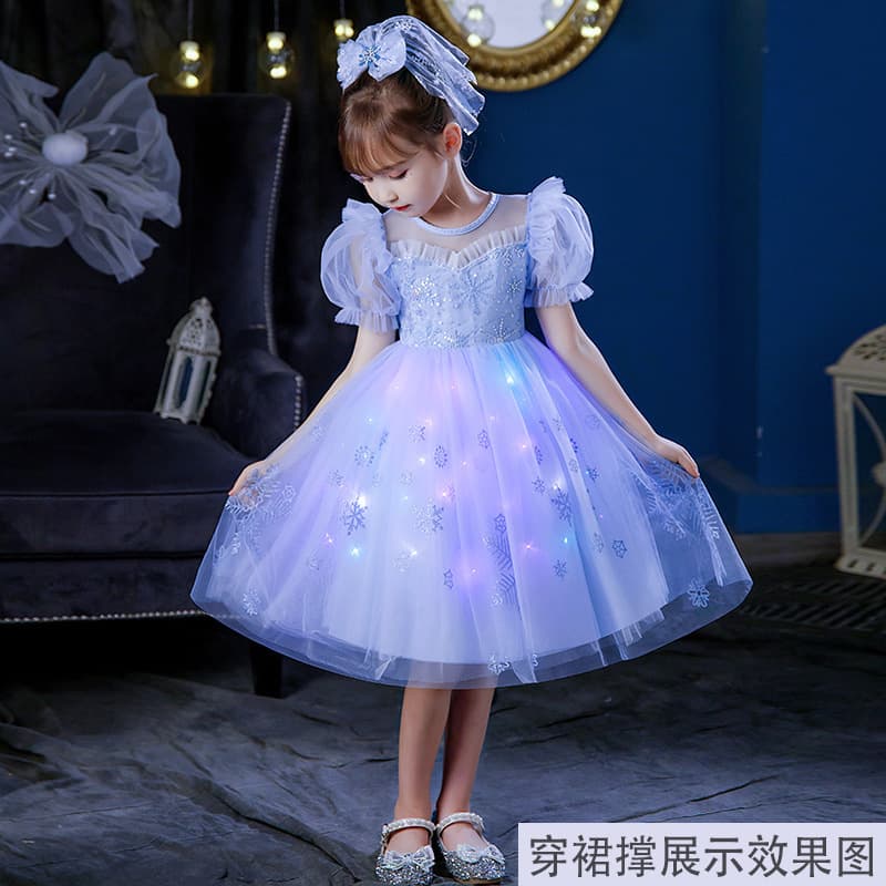 Girls Glowing Princess Dress Children's Ice Age Fashion Casual Skirt Kids Clothing Summer New Arrival Luminous Dress