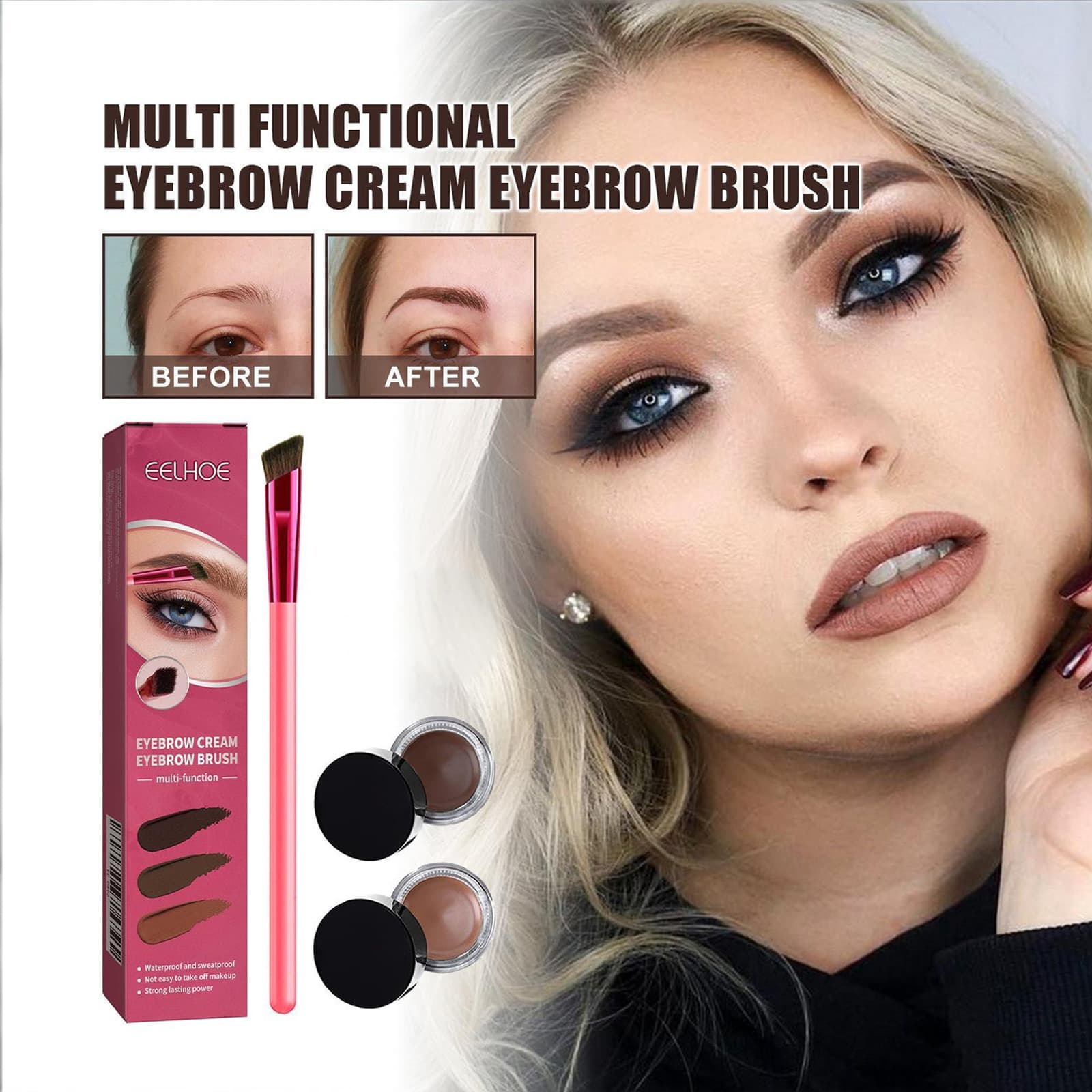 EELHOE Multi-Function Eyebrow Brush Set Portable Eyebrow Brush Eyebrow Cream Angled Wild Eyebrow Eye Shadow Contour Makeup Brush