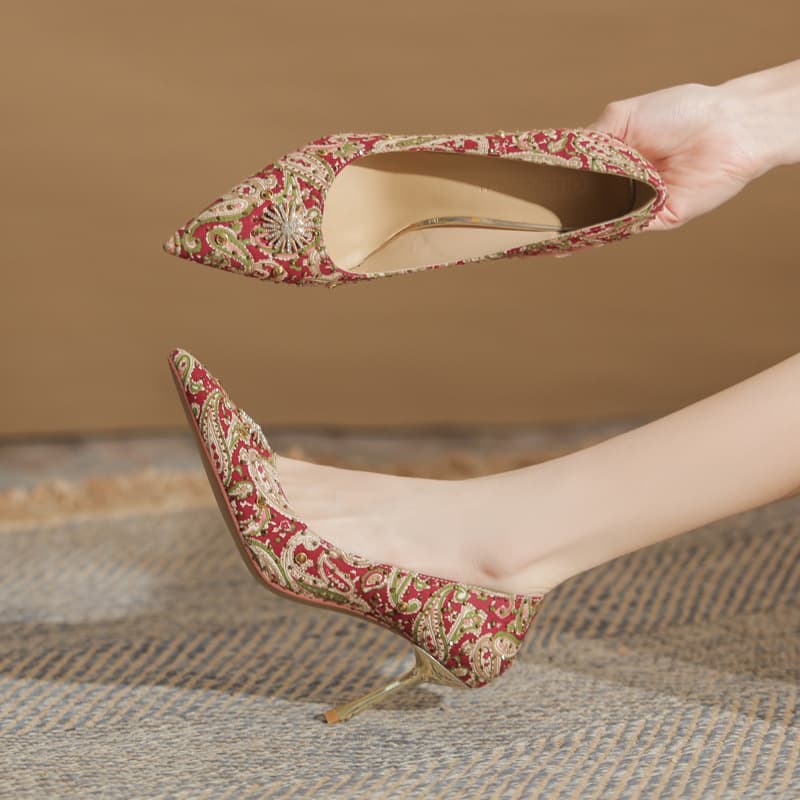 Jingang M8087 Wedding Shoes Bridal Shoes Low-Cut High Heels Women 2024 New Spring Autumn Thin Heel Pointed Toe Pumps Women