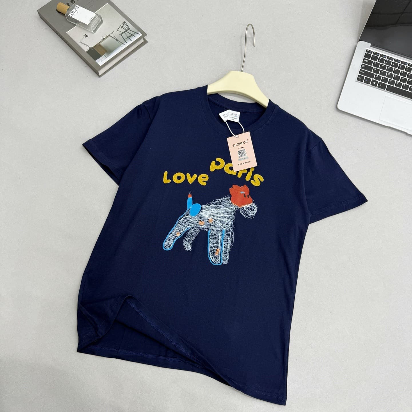 SUOREOE® Brand "Childlike Charm" Line Dog Tee - Heartwarming Line Dog Print T-Shirt for Women