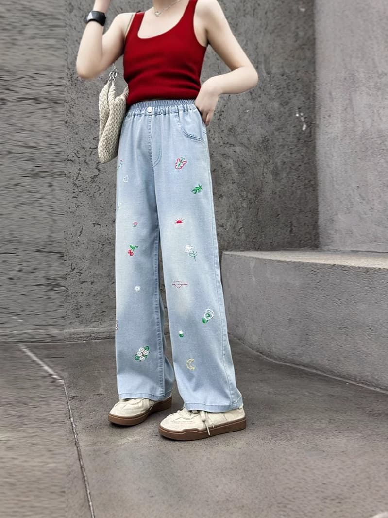 Girls Tencel Jeans 2025 New Style Children Summer Thin Ice Silk Pants Big Kids Fashionable Wide Leg Pants Summer Wear