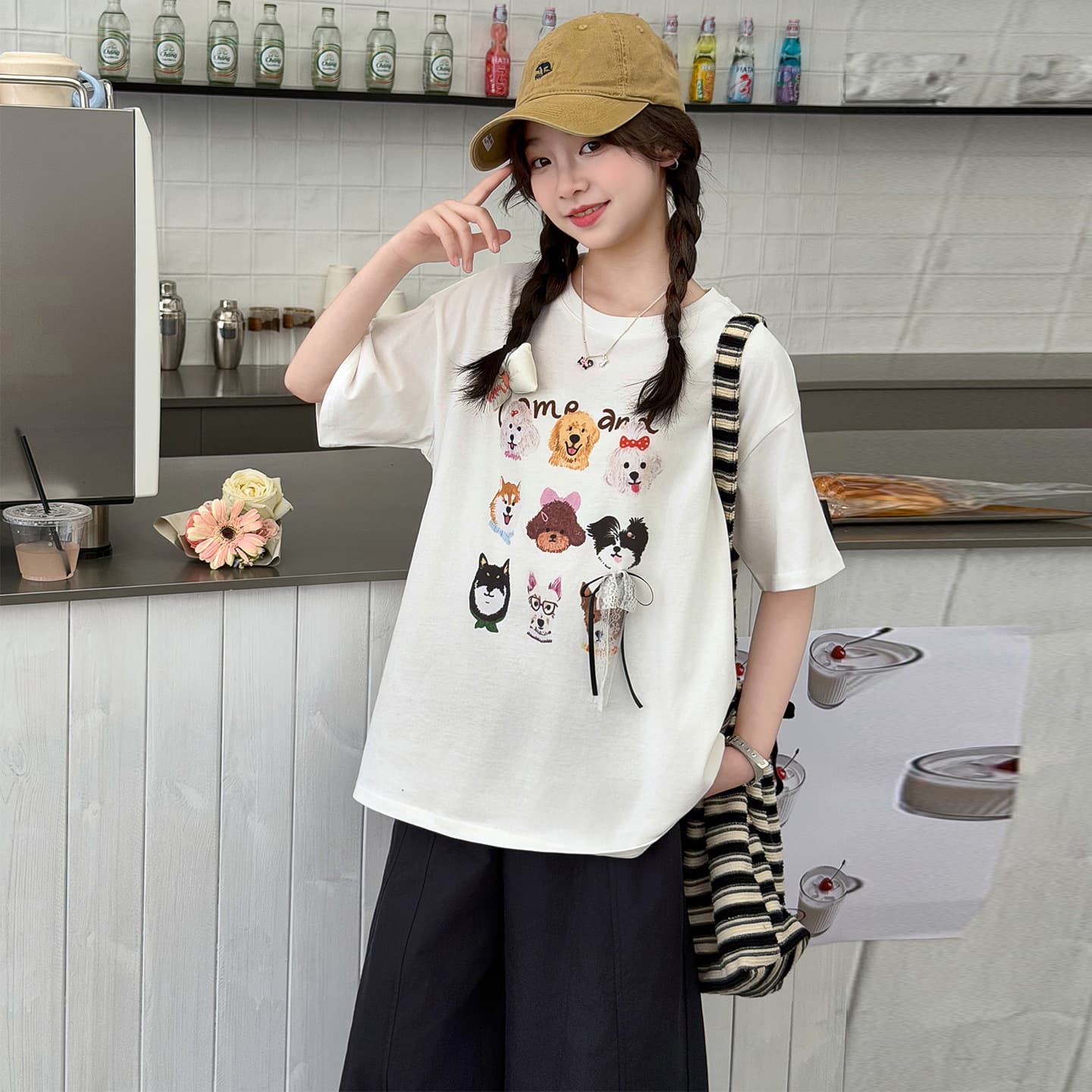 Girls Short Sleeve T-Shirt Summer Clothing, Korean Style Top for Older Girls, Thin Undershirt for 12-Year-Old Girls, Wholesale