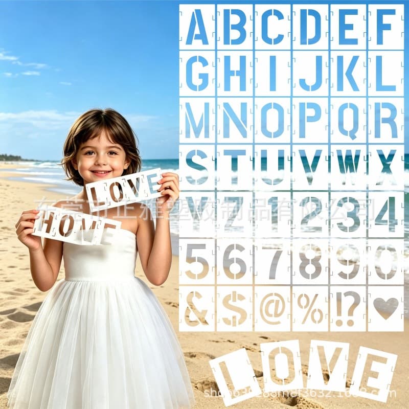 Cross-border 42-piece Letter Hollow Stencil Template, Reusable Plastic Craft Multi-Purpose Template, Snap-On Design