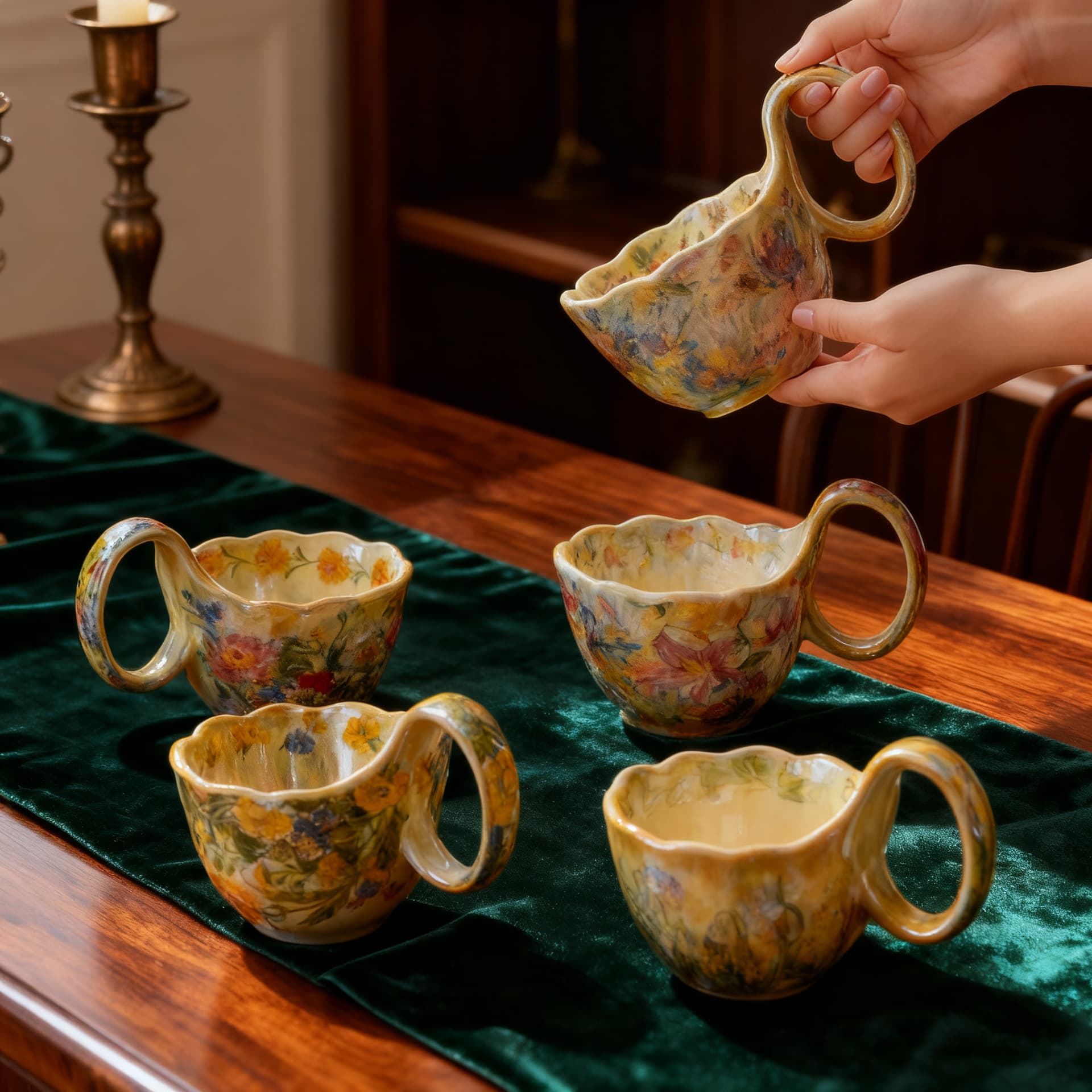 Vintage Oil Painting Style Floral Dessert Bowl Breakfast Cup Large Capacity Ceramic Cup Women's Gift Painted Gift Box