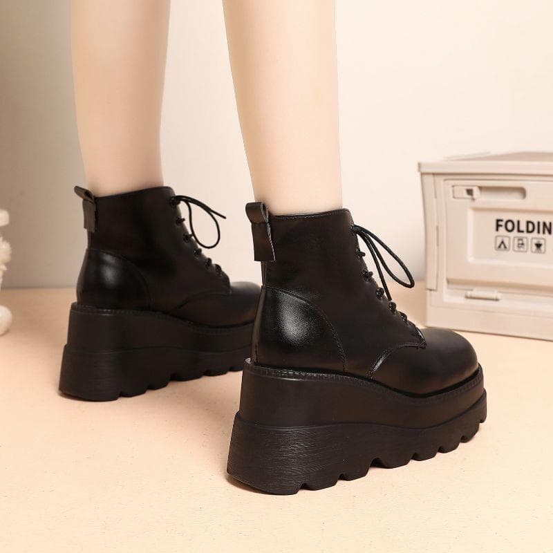 COS Height-Increasing Boots 10cm Platform Sole Martin Boots Autumn Winter Short Boots Wedge Heel Boots for Petite Women