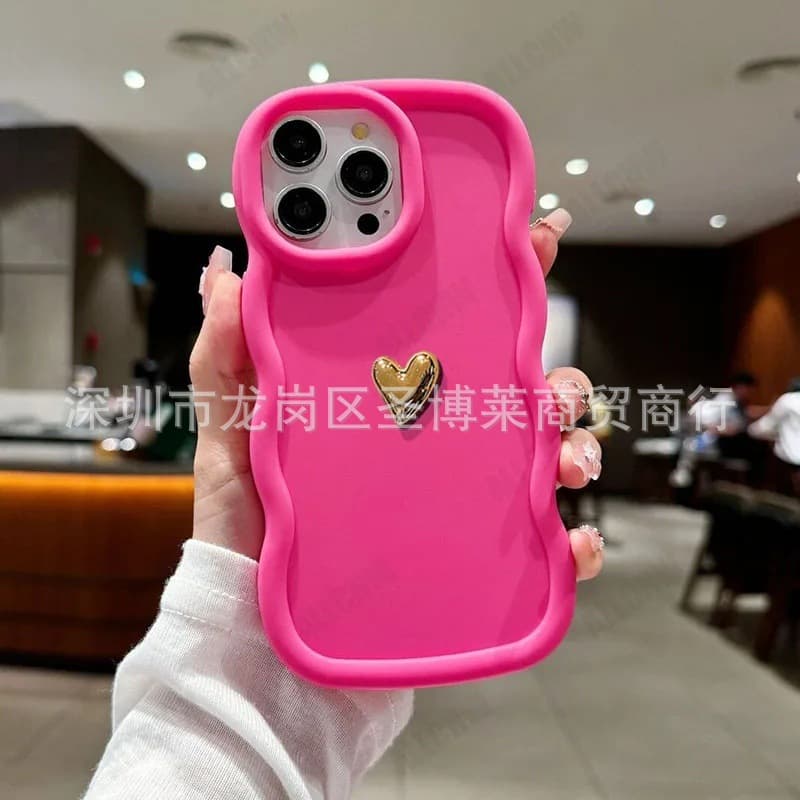 Gold Heart Compatible with Apple 16 Pro Max Phone Case 15 Plus Cross-border 14 Shockproof 13 Wave Pattern 12 Soft Case