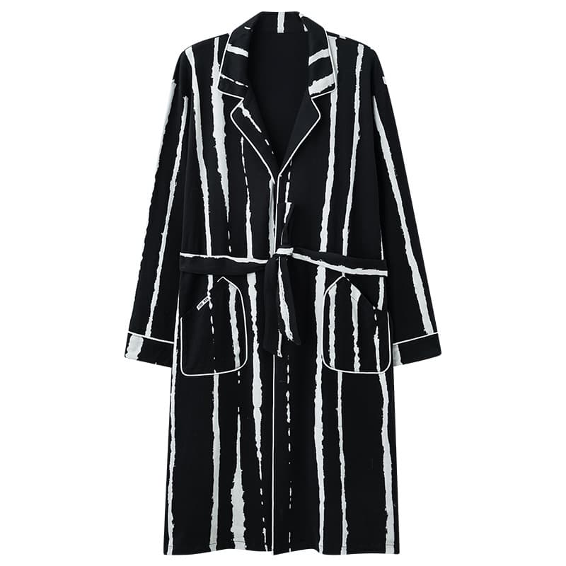 Cross-Border Spring and Autumn Long-Sleeved Bathrobe Large Size Loose Mid-Length Simple Casual European and American Amazon Nightgown Home Wear for Men