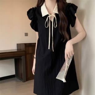 Plus Size Korean Soft Style Little Fragrance Straight Skirt for Curvy Women, Summer Women's Clothing Short-Sleeve Dress