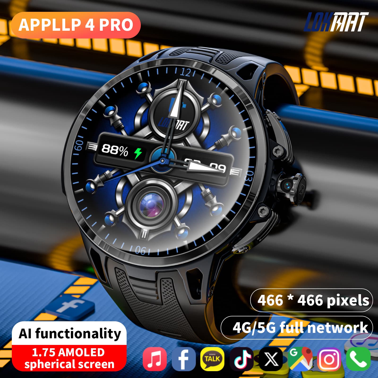 Lokmat Foreign Trade Version 4g Phone Watch 1.75inch Amoled Screen Rotating Camera Smart Watch Wifi