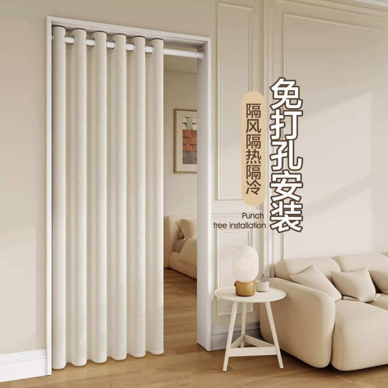 No-Drill Fabric Door Curtain, Fitting Room Hanging Curtain, Air Conditioning Windproof Partition Curtain, Warm Bedroom Privacy Curtain, Kitchen Curtain