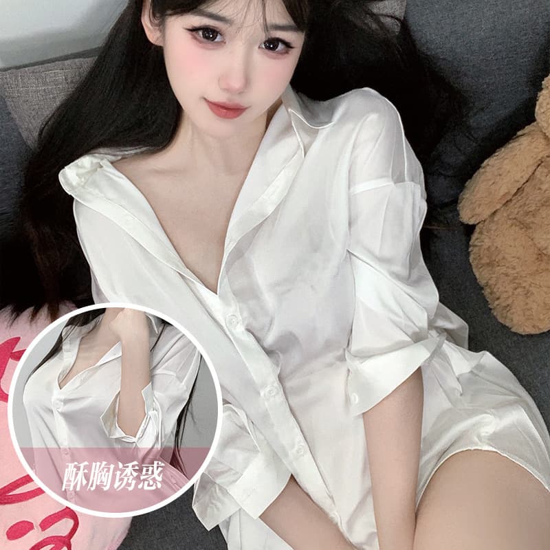 Satin Internet Popular TikTok Same Style Boyfriend Pajamas Silky Fabric Home Clothes High Quality Sexy Outerwear Underwear