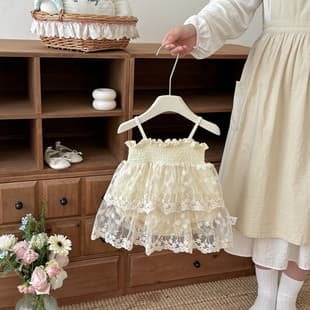 Infant Summer New Romper for Baby Girls, Bodysuit Birthday Dress, Princess Elegant Strap Bodysuit Skirt