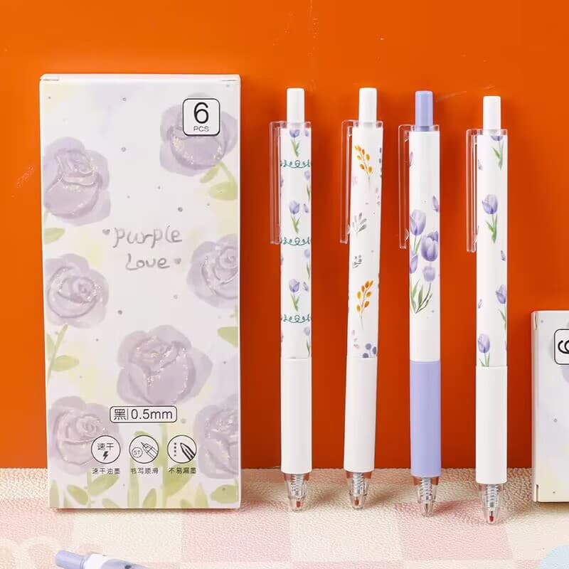 New Creative Purple Rose Retractable Gel Pen Ins Style High Appearance Girl Boxed Signature Carbon Pen