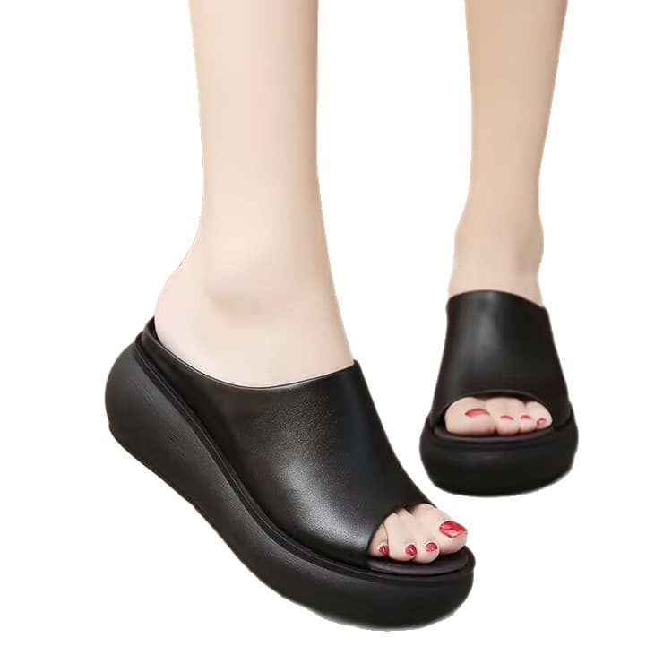 Thick Platform Slide Sandals for Women Summer New High Heel Anti-Slip Slope Heel Casual Mother's One-Strap Versatile Slippers