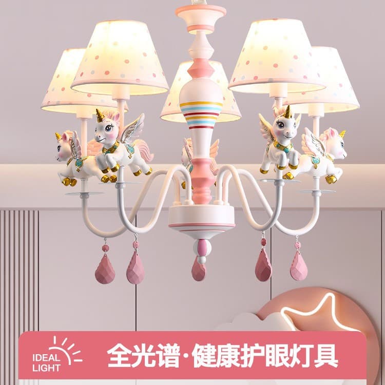 Children's Room Chandelier Girl Princess Bedroom Light Nordic Eye-Protection Full Spectrum with Remote Unicorn Baby Room Light