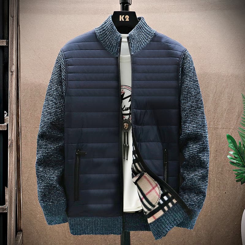 Good quality autumn and winter new men's casual stand-up collar cardigan sweater jacket versatile plus velvet sweater top jacket