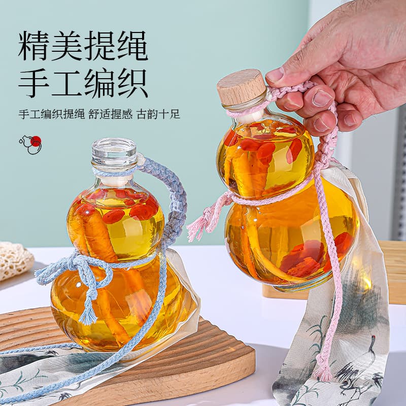 Beverage bottle gourd wine bottle hand-woven rope thickened glass bottle source factory spot transparent glass bottle