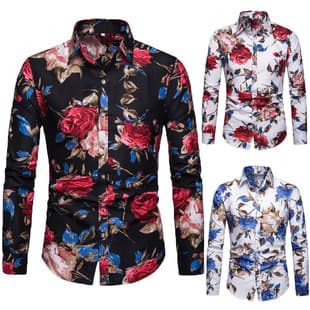 2025 Export Spring Autumn Men's Long Sleeve Printed Shirt Cross-Border New Men's Cardigan Long Sleeve Floral Shirt Top