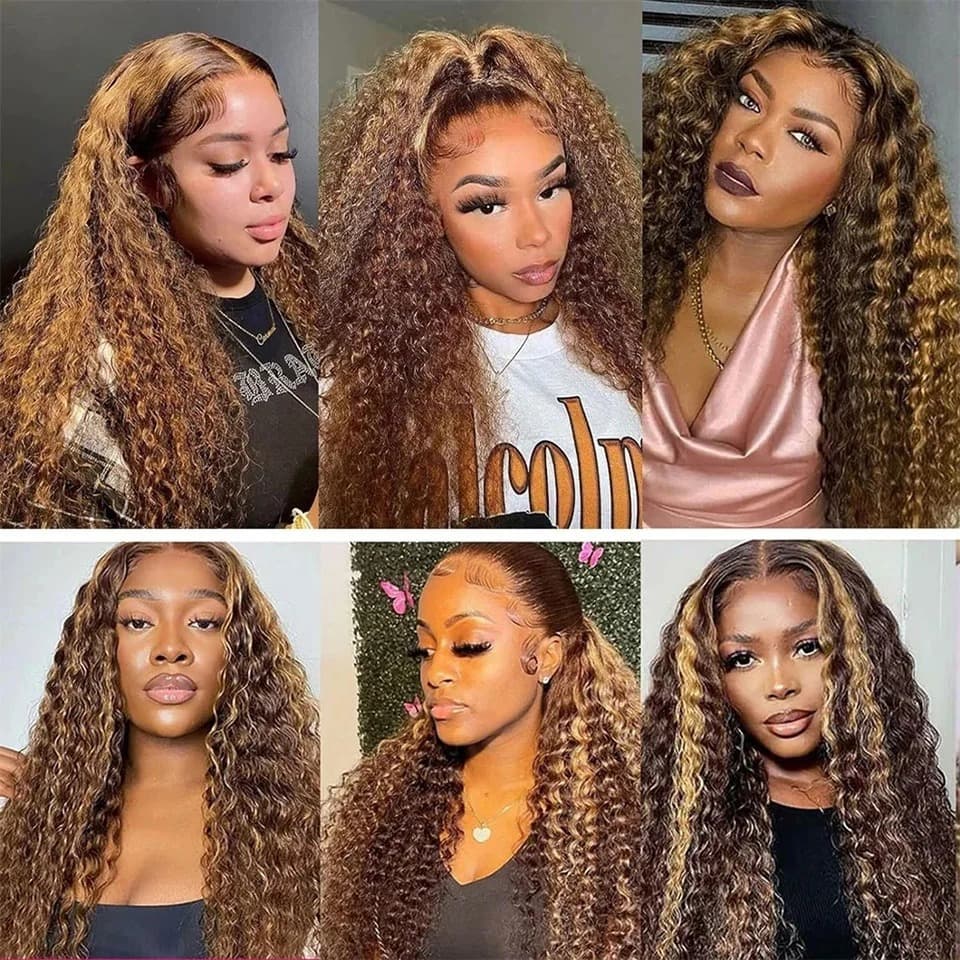 Amazon US/EU Fashion Synthetic Fiber Wig Cap, Africa Hot Selling Small Curl Tube Piano Color Front Lace Long Curly Wig