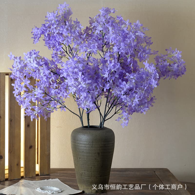 Artificial Dense Lilac Cross Cherry Blossom for Home Wedding Decoration Aisle Guide Fake Silk Flower Wholesale