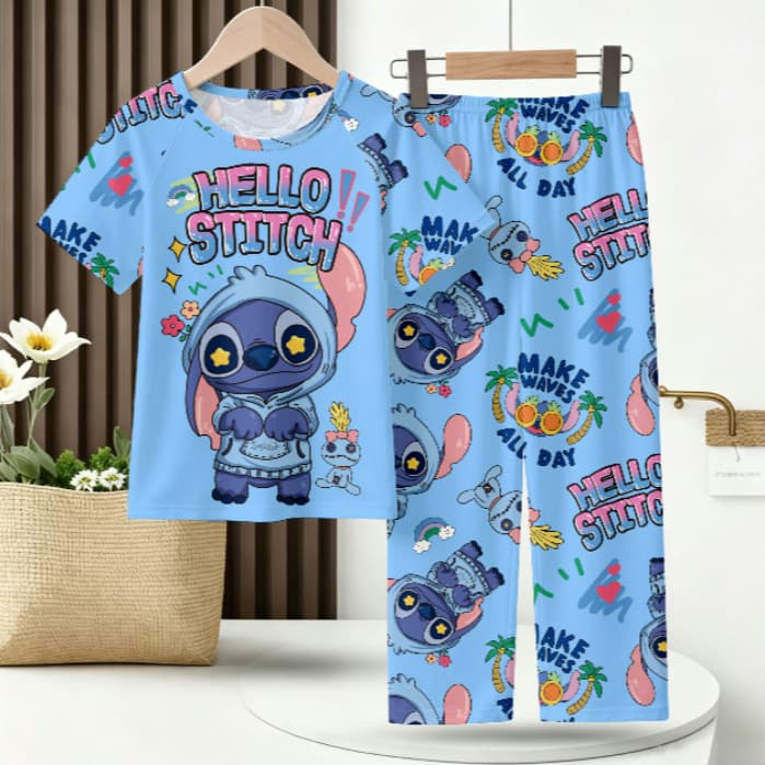 Kids' Home Wear Summer Short Sleeve Long Pants Korean Style Cartoon Boys Girls Toddler Big Kids Pajamas Factory Direct