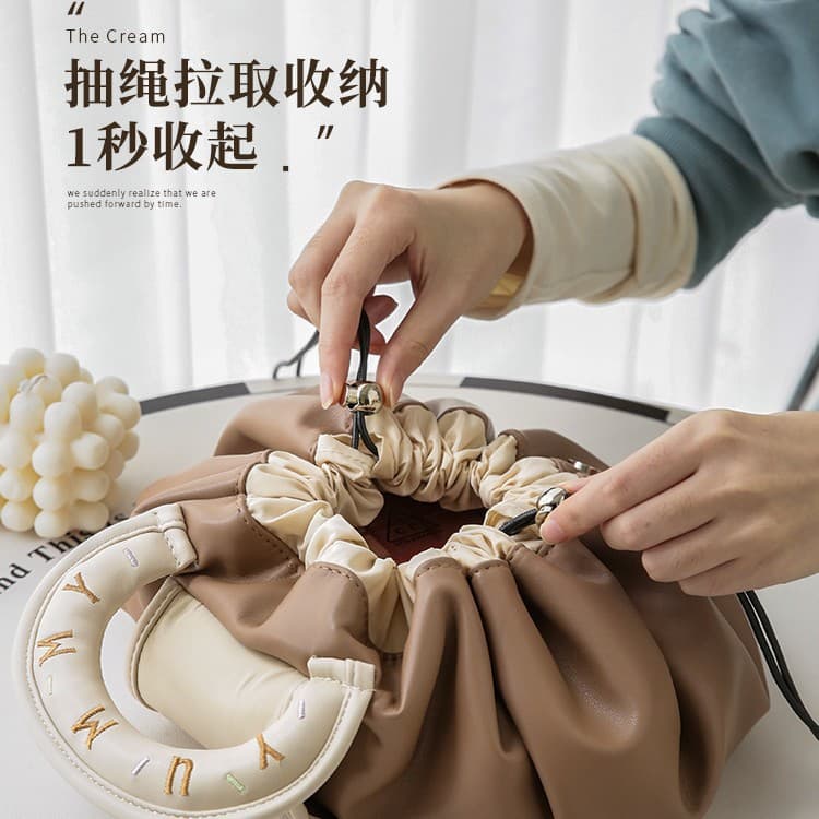 New portable storage bag girls cosmetic bag lazy drawstring portable waterproof PU toiletry bag box high-end travel