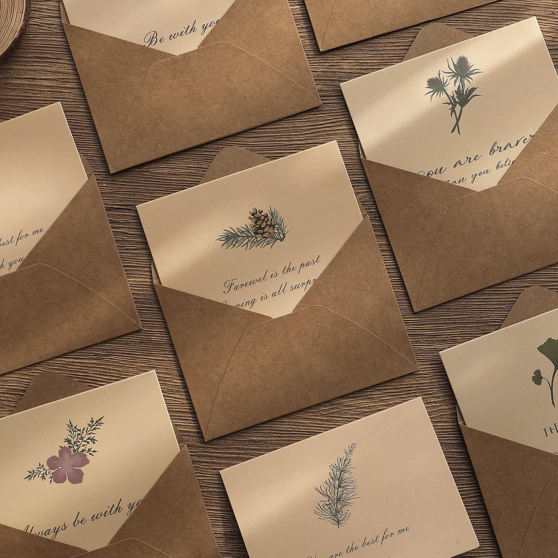 Vintage Plant Greeting Card with Kraft Envelope, Simple Floral Design, Valentine's Day Love Letter Postcard Set for Students