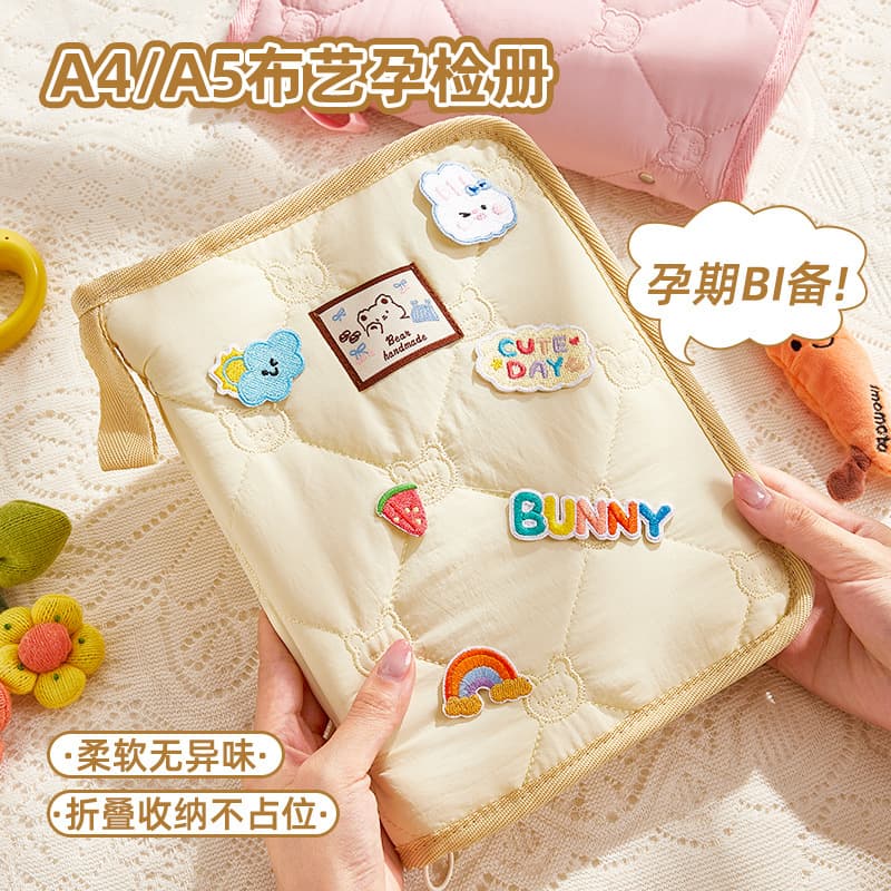 Cute bear prenatal checkup storage book zipper A4 foldable pregnancy checkup report sheet storage baby checkup sheet storage