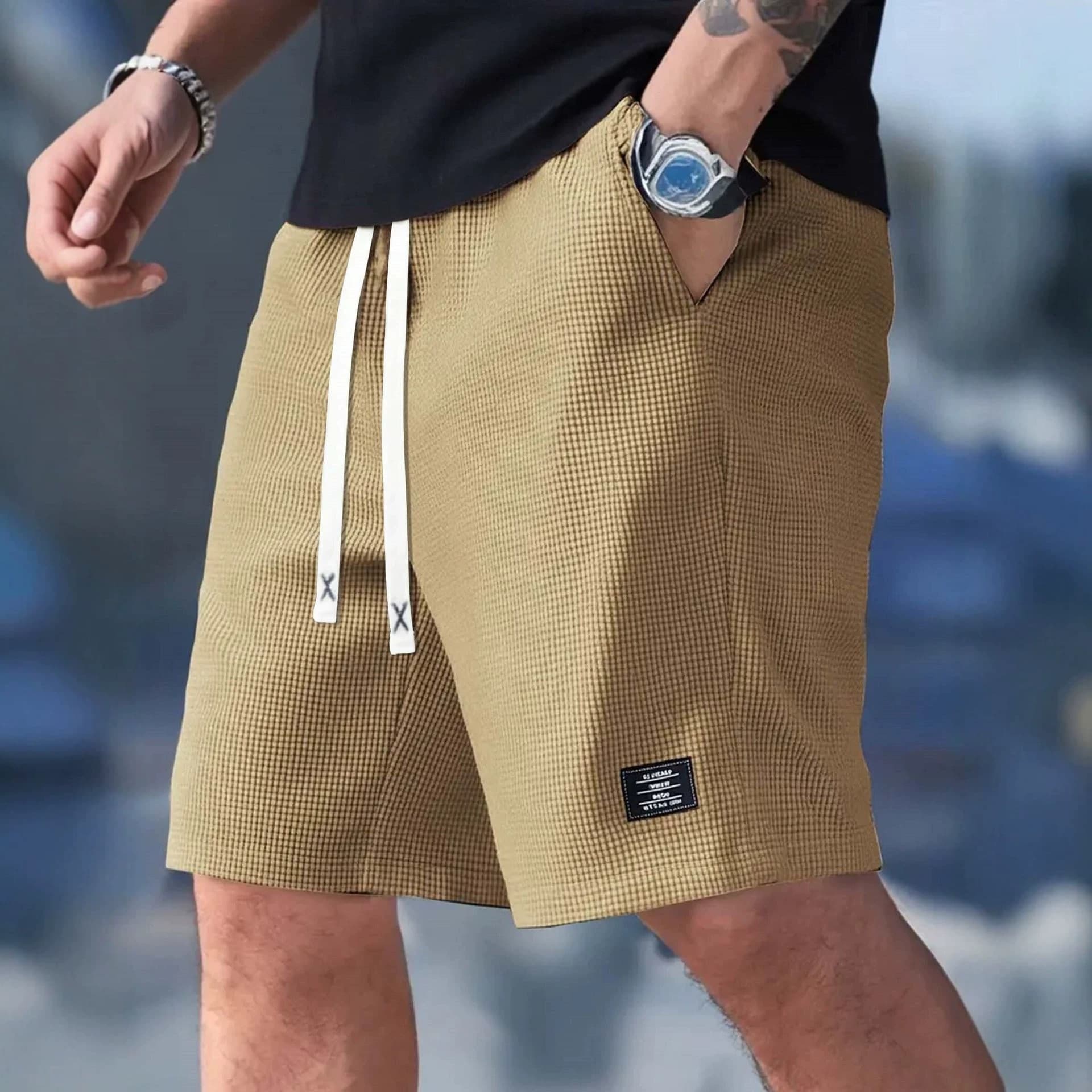 Cross-border European and American summer men's trousers, casual sports fashion brand trousers, outer wear trousers, corn plaid corduroy shorts