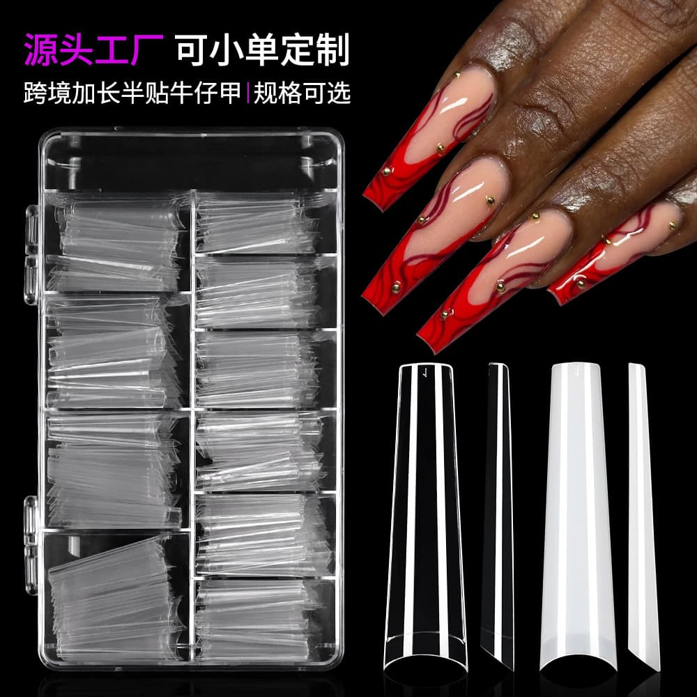 Cross-border Extended Denim Nail Tips 500pcs Boxed XXL French False Nail Tips Transparent Square Head Seamless Nail Tips