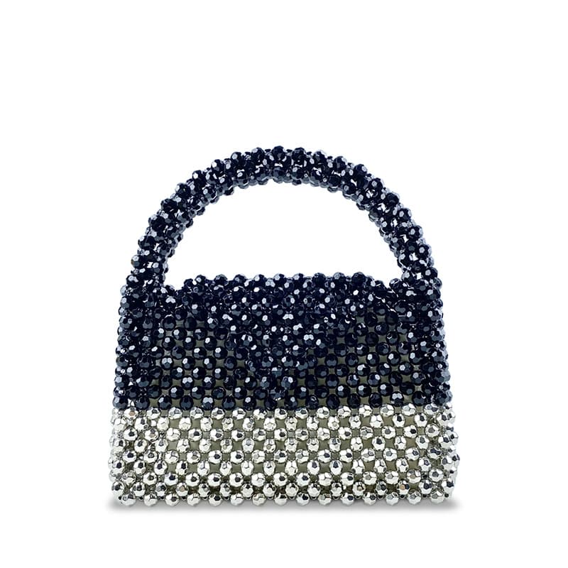 Custom 2024 Summer New Casual Chic Versatile Black Silver Color-Block Handbag Handmade Beaded Bag